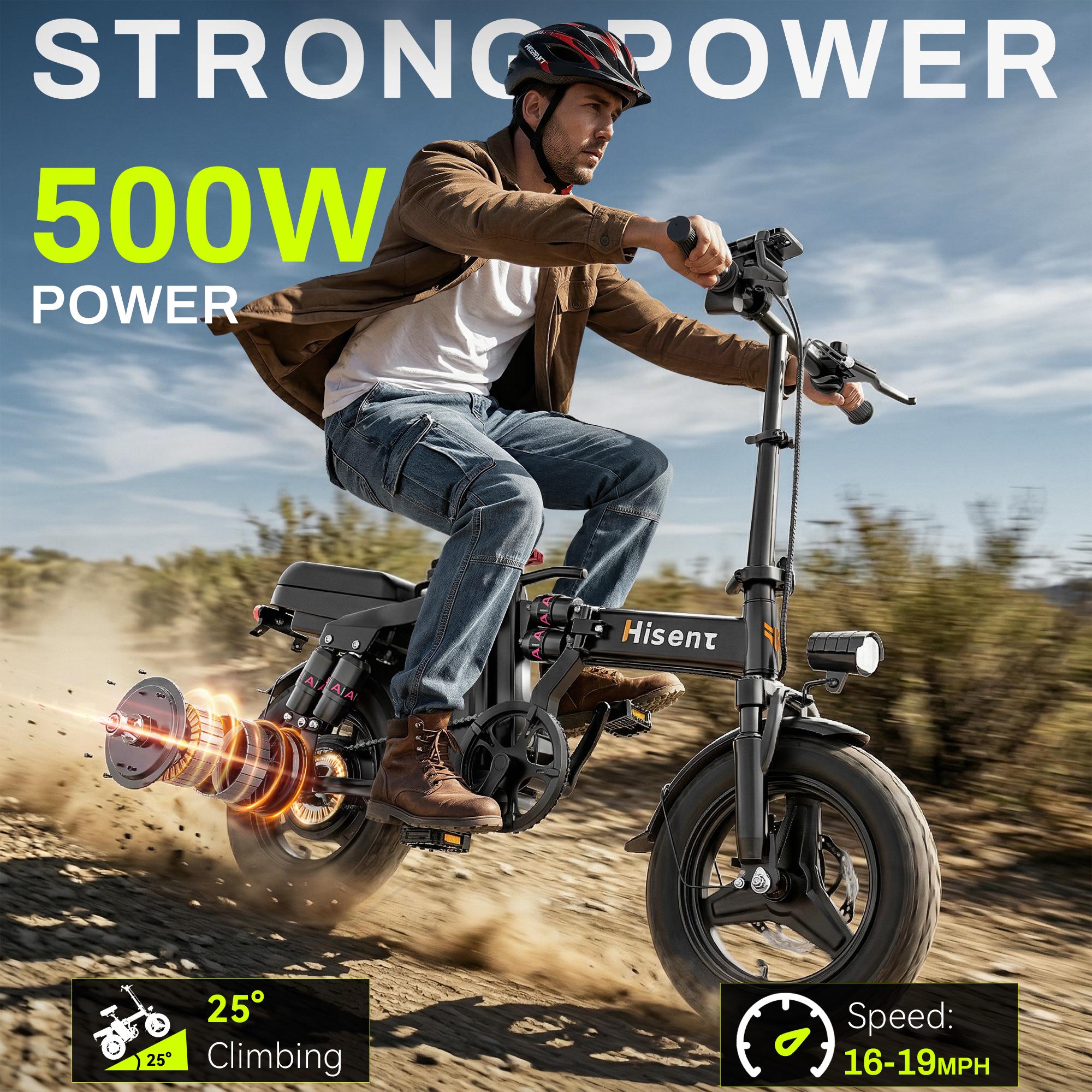 Hisent Electric Scooter, 500W Brushless Motor, Speed 16-19mph, Dual Suspension System, Full Shock Absorption, 48V 10AH-17.5AH Battery (optional), 15-35 Miles Range, 14-inch High-quality Tires