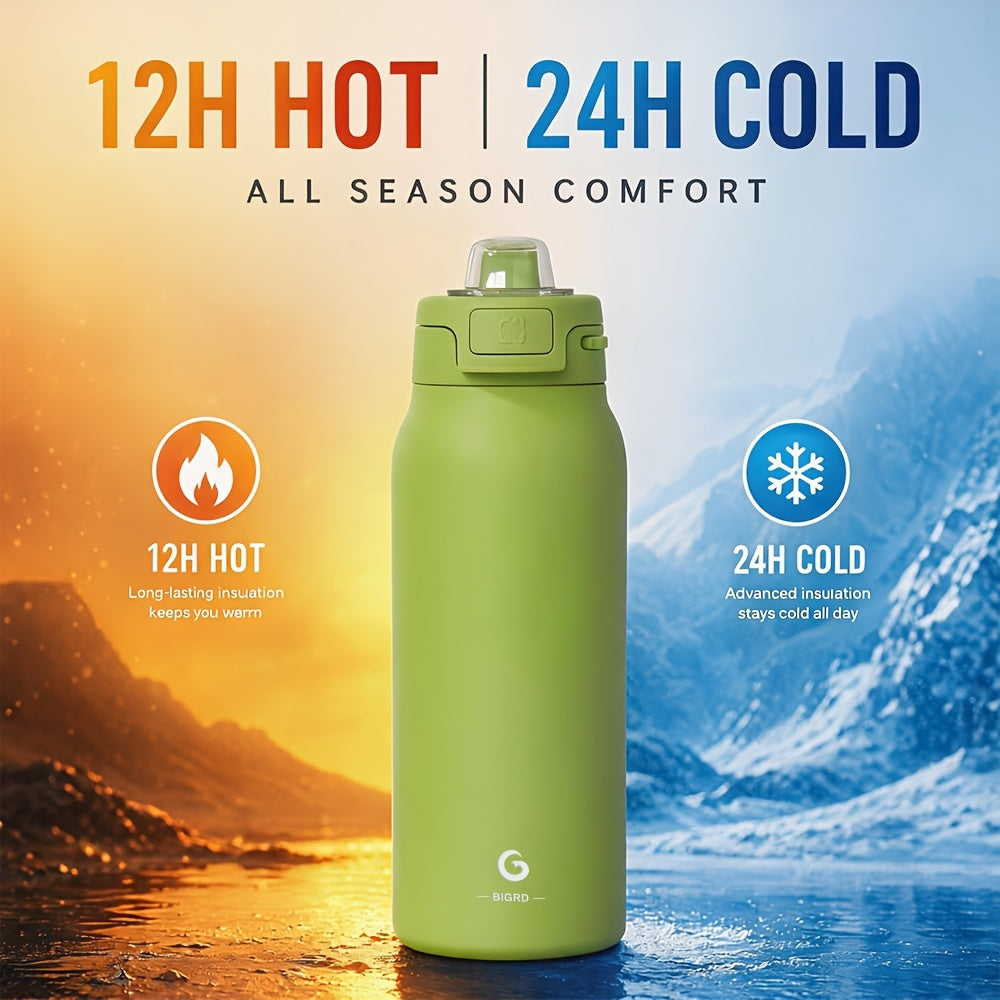 BIGRD 32.46oz Outdoor Camping Vacuum Insulated Flask, Leak-Proof Double Wall Water Bottle, Keeps Hot And Cold for Hiking Backpacking Adventure Travel