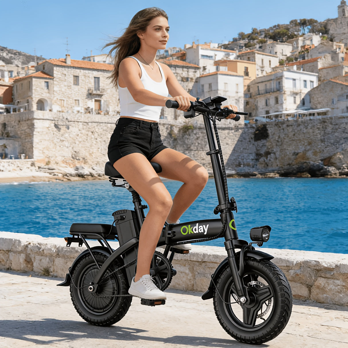 400W High-power Electric Bicycle - Long Range & 19 MPH, Foldable Portable Electric Scooter, Equipped with Dual Brakes, 14-inch All-terrain Tire Wheels, Dual Power Batteries\u002Felectric Mode - Perfect Experience