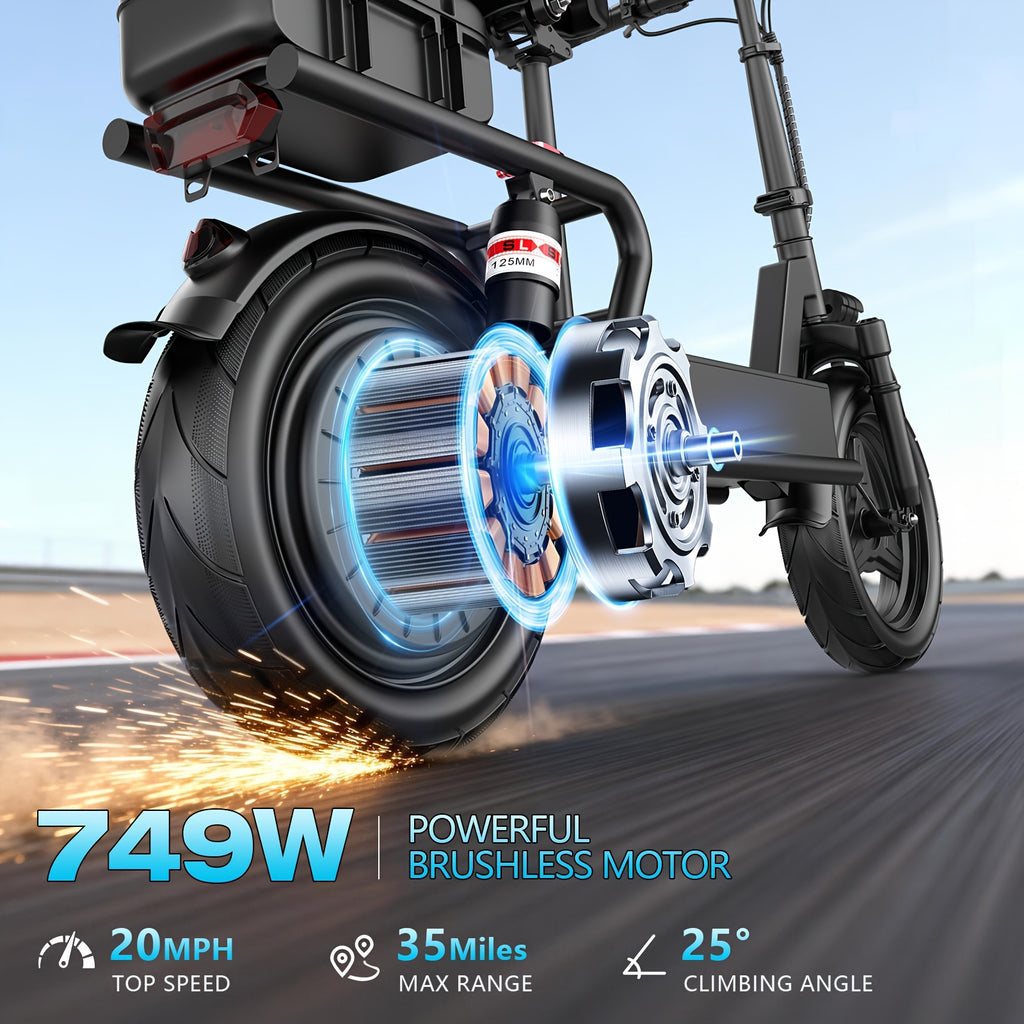 749W Peak Motor Electric Scooter - 48V 18AH Battery, 35 Miles Range, 14 Inch Tires, Urban Commuter E-Bike with 5-6H Charging