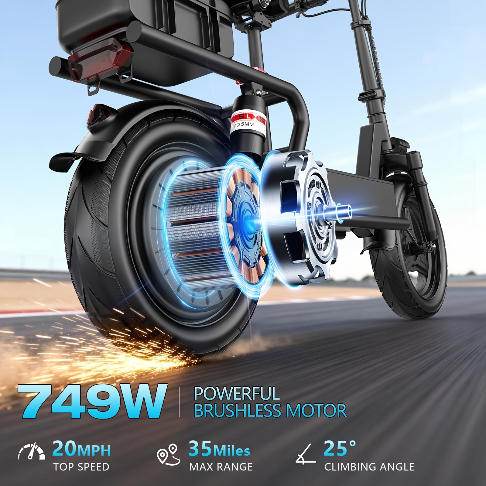 749W Peak Motor Electric Scooter - 48V 18AH Battery, 35 Miles Range, 14 Inch Tires, Urban Commuter E-Bike with 5-6H Charging