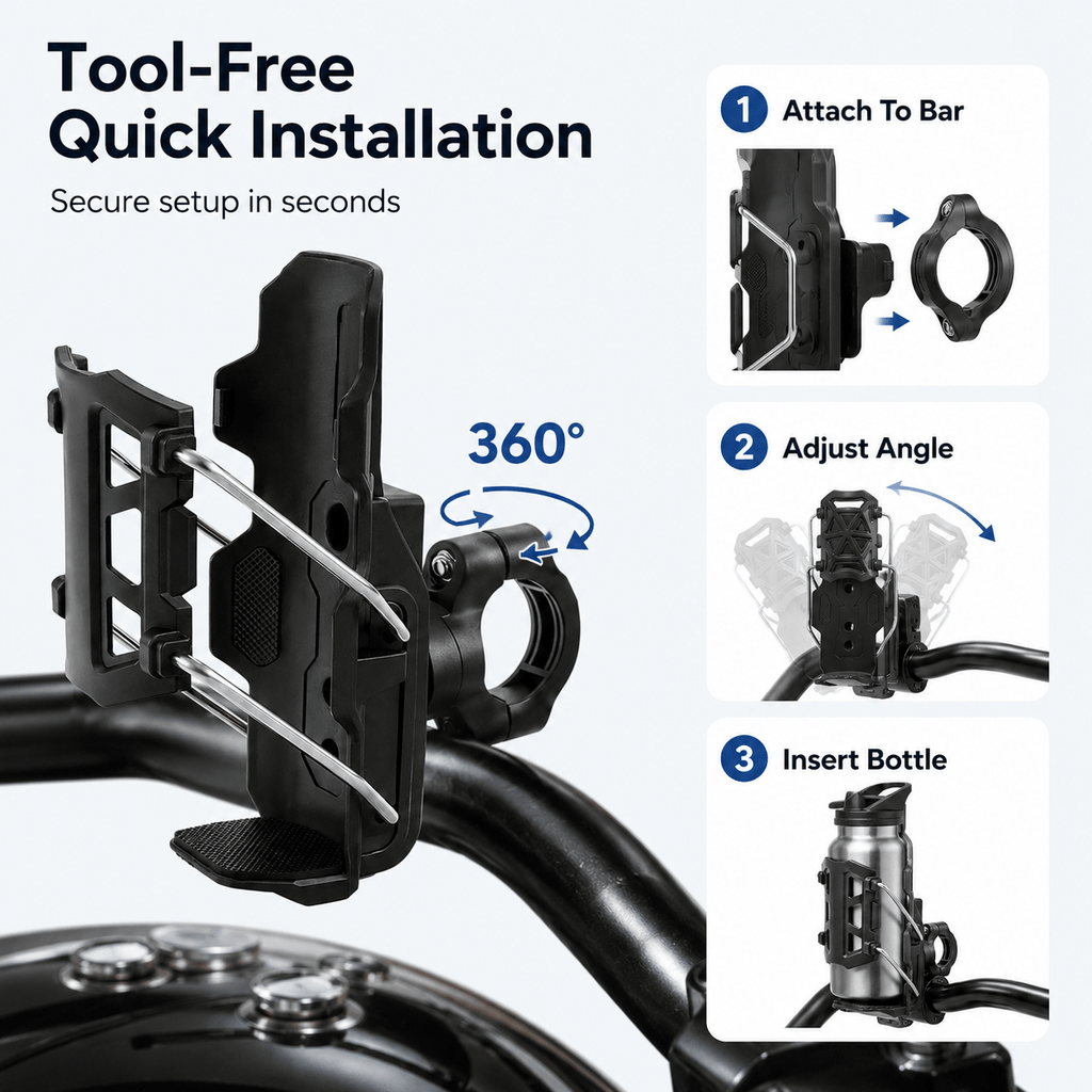 2\u002F3pcs Universal Bike Water Bottle Holder, Black Plastic + Metal Material, 360° Rotatable Anti-slip Drink Cage, Fits 22-25mm Water Bottles, Compatible With Bicycles, Motorcycles, ATVs, Boats, And Outdoor Riding, A Summer Travel Essential.