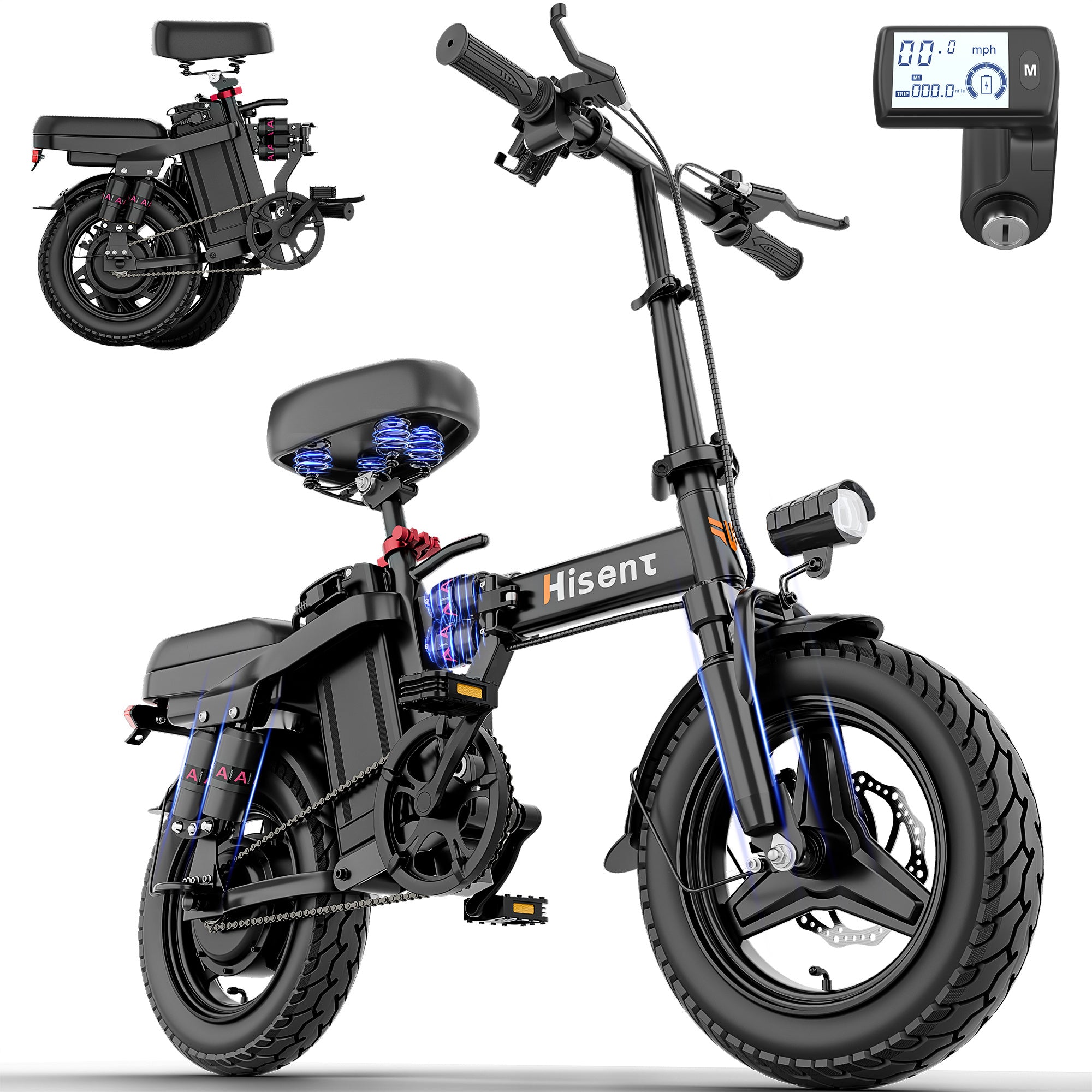 Hisent Electric Scooter, 500W Brushless Motor, Speed 16-19mph, Dual Suspension System, Full Shock Absorption, 48V 10AH-17.5AH Battery (optional), 15-35 Miles Range, 14-inch High-quality Tires