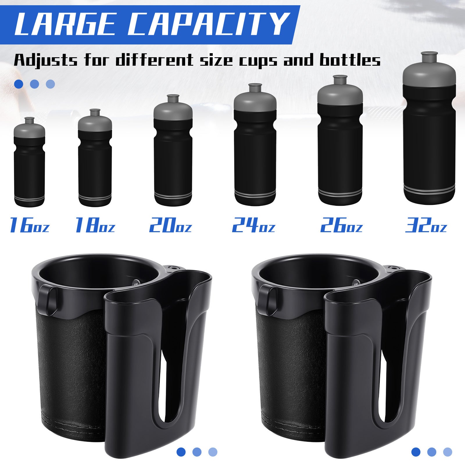 2pcs 3-In-1 Bike Cup Holder with Cell Phone Key Holder, for bicycle Water Bottle Holders for Bicycles Wheelchair Stroller Motorcycle Scooters Beach Cruiser (Black)