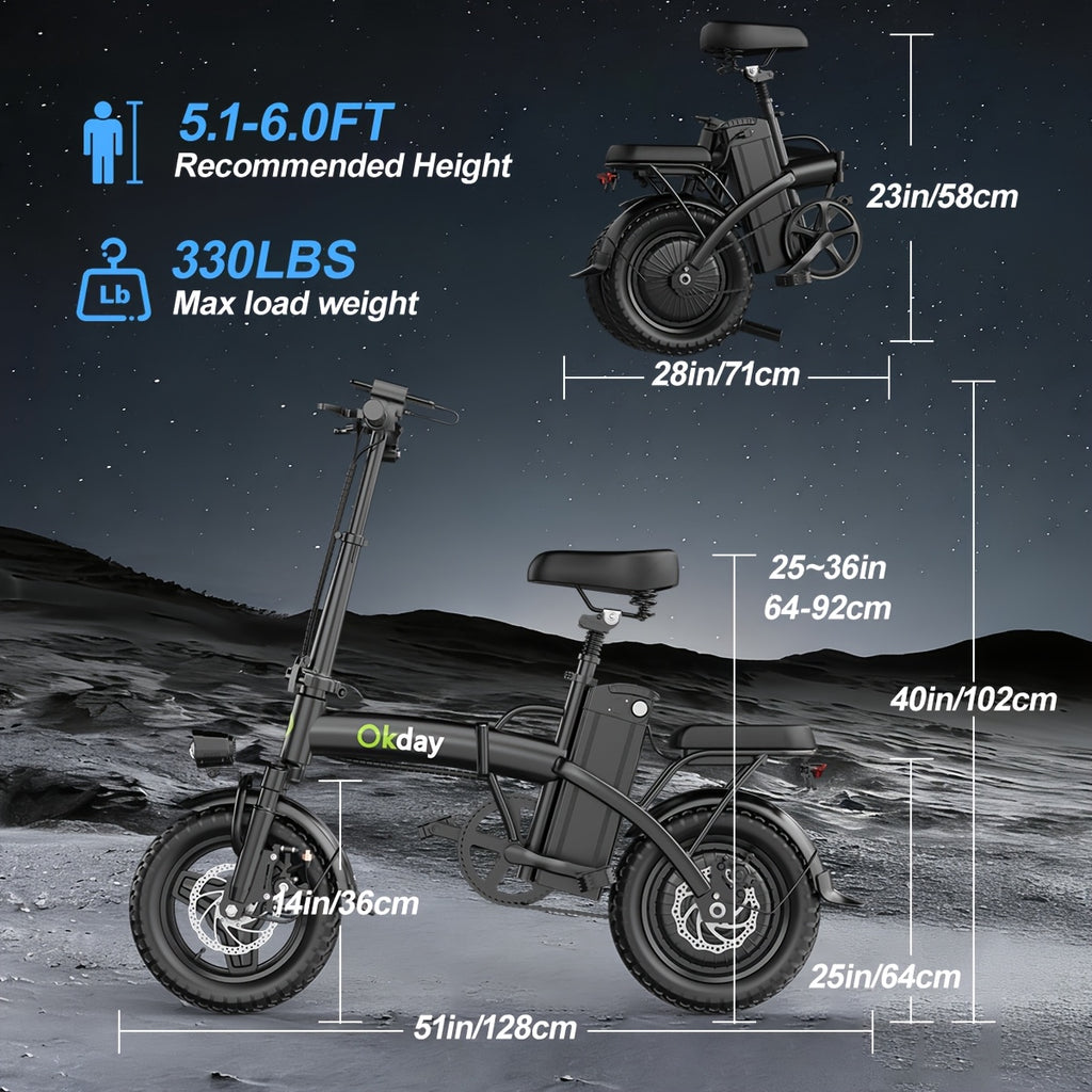 400W High-power Electric Bicycle - Long Range & 19 MPH, Foldable Portable Electric Scooter, Equipped with Dual Brakes, 14-inch All-terrain Tire Wheels, Dual Power Batteries\u002Felectric Mode - Perfect Experience
