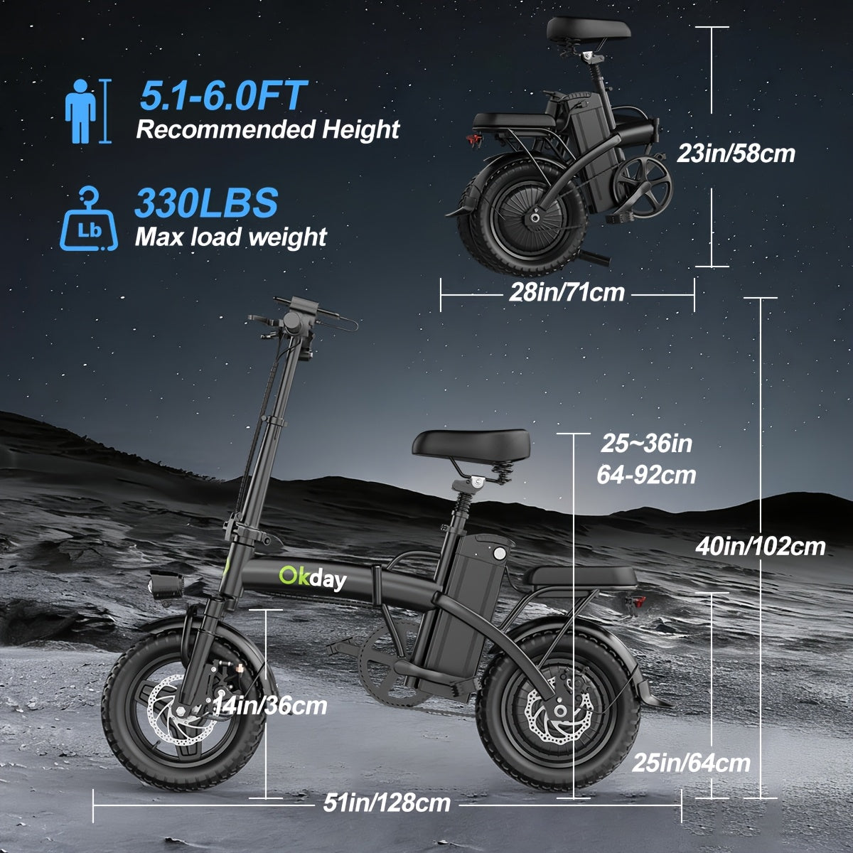 400W High-power Electric Bicycle - Long Range & 19 MPH, Foldable Portable Electric Scooter, Equipped with Dual Brakes, 14-inch All-terrain Tire Wheels, Dual Power Batteries\u002Felectric Mode - Perfect Experience