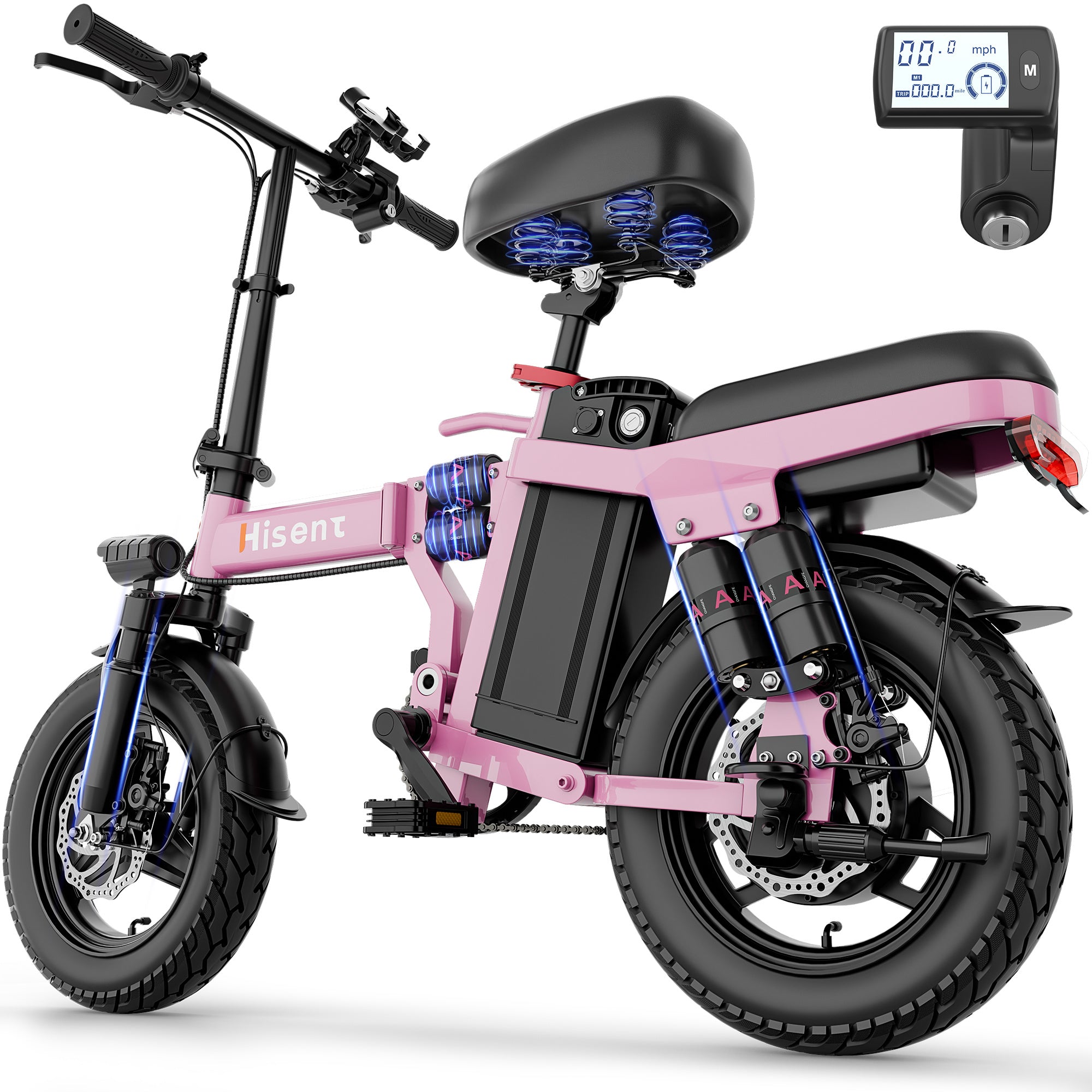 Hisent Electric Scooter, 500W Brushless Motor, Speed 16-19mph, Dual Suspension System, Full Shock Absorption, 48V 10AH-17.5AH Battery (optional), 15-35 Miles Range, 14-inch High-quality Tires