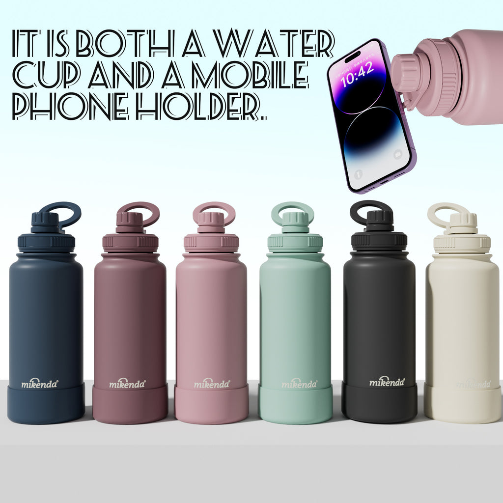 A 32-Ounce Mikenda Magnetic Stainless Steel Insulated Water Bottle, Featuring a Smart Magnetic Phone Holder, a Leak-Proof Lid, And Double-Layer Vacuum That Keeps Drinks Hot for 12 Hours And Cold for 24 Hours. It'S Perfect for Fitness, Travel