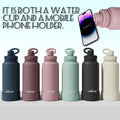 A 32-Ounce Mikenda Magnetic Stainless Steel Insulated Water Bottle, Featuring a Smart Magnetic Phone Holder, a Leak-Proof Lid, And Double-Layer Vacuum That Keeps Drinks Hot for 12 Hours And Cold for 24 Hours. It'S Perfect for Fitness, Travel