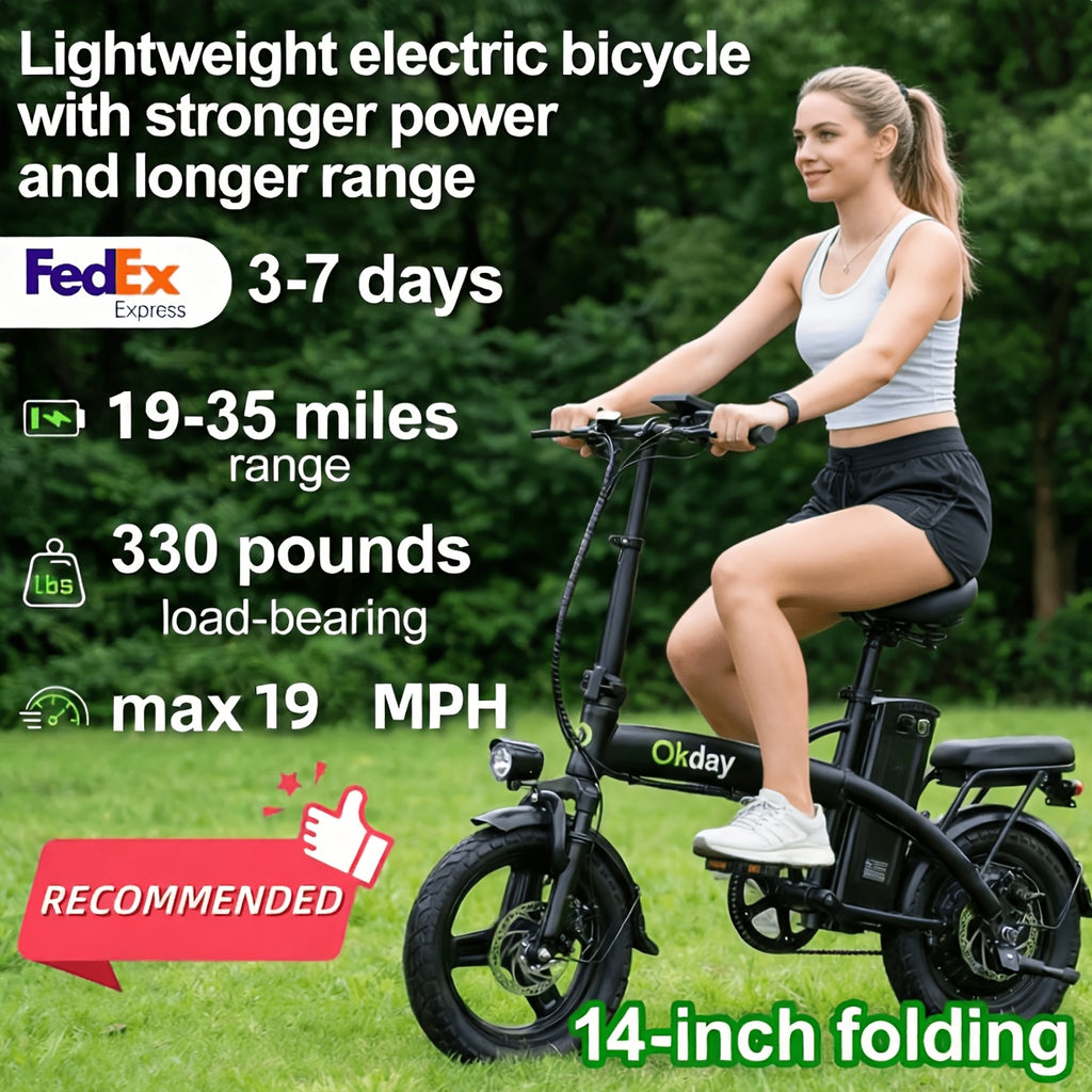 400W High-power Electric Bicycle - Long Range & 19 MPH, Foldable Portable Electric Scooter, Equipped with Dual Brakes, 14-inch All-terrain Tire Wheels, Dual Power Batteries\u002Felectric Mode - Perfect Experience