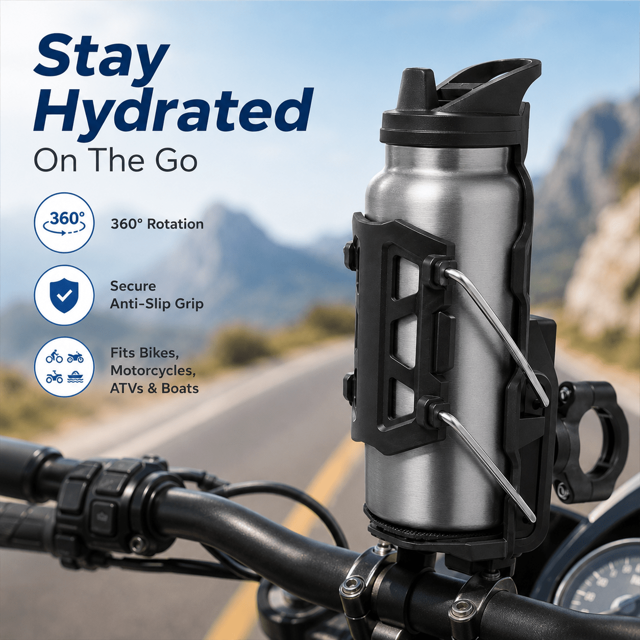 2\u002F3pcs Universal Bike Water Bottle Holder, Black Plastic + Metal Material, 360° Rotatable Anti-slip Drink Cage, Fits 22-25mm Water Bottles, Compatible With Bicycles, Motorcycles, ATVs, Boats, And Outdoor Riding, A Summer Travel Essential.
