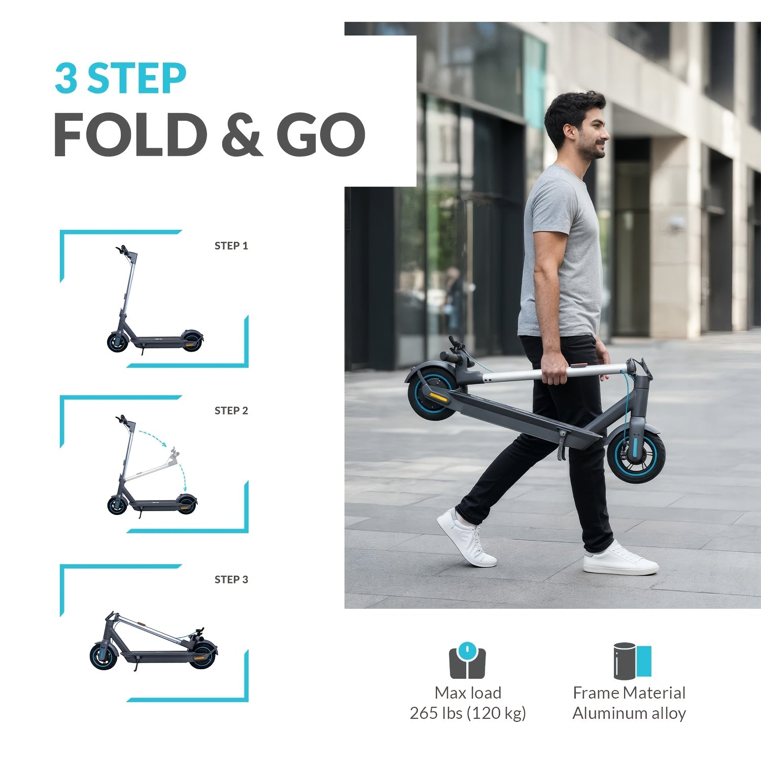Volt City 350W High-Power Motor 20 MPH Electric Scooter, Foldable, for Adults, 40-Mile Range