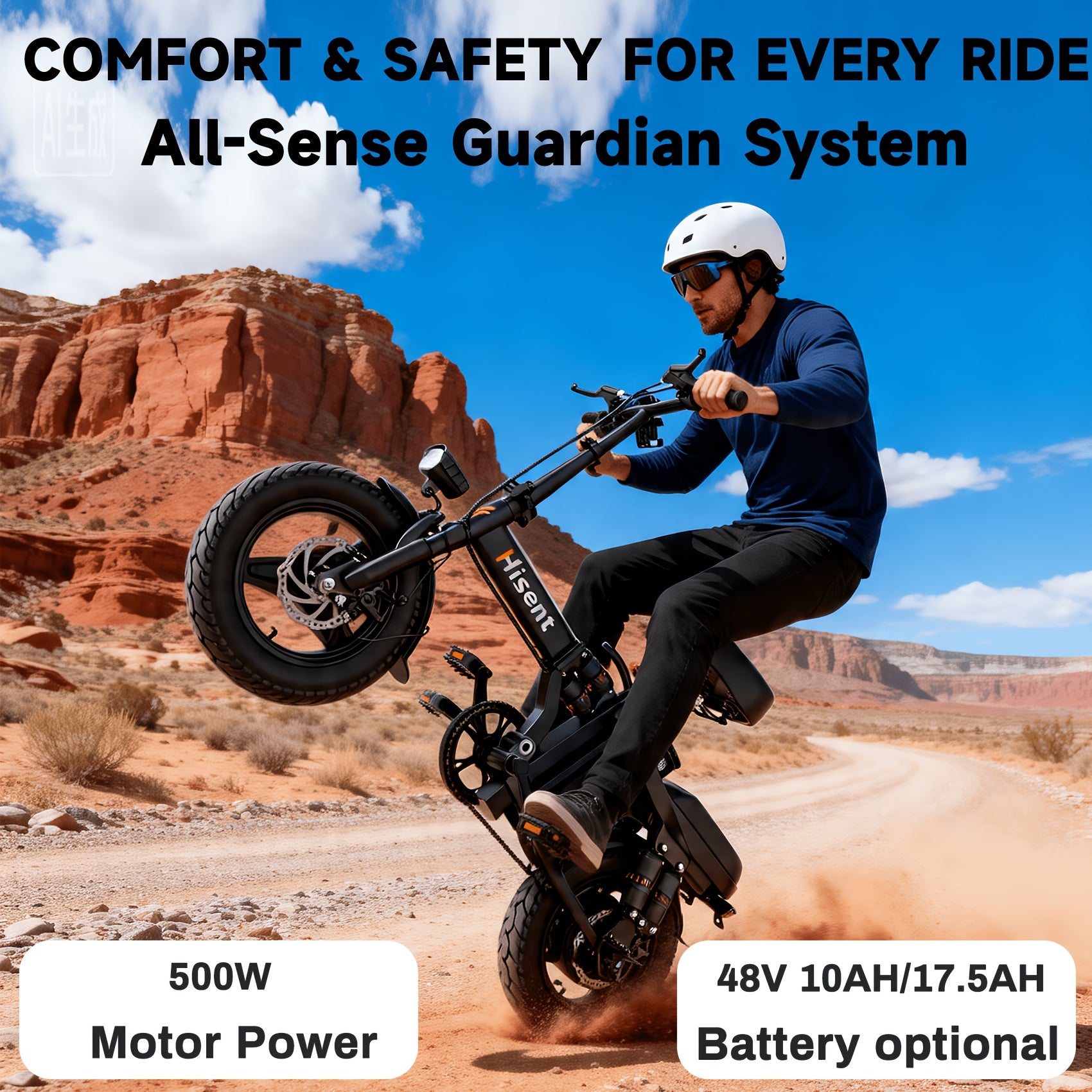 Hisent Electric Scooter, 500W Brushless Motor, Speed 16-19mph, Dual Suspension System, Full Shock Absorption, 48V 10AH-17.5AH Battery (optional), 15-35 Miles Range, 14-inch High-quality Tires