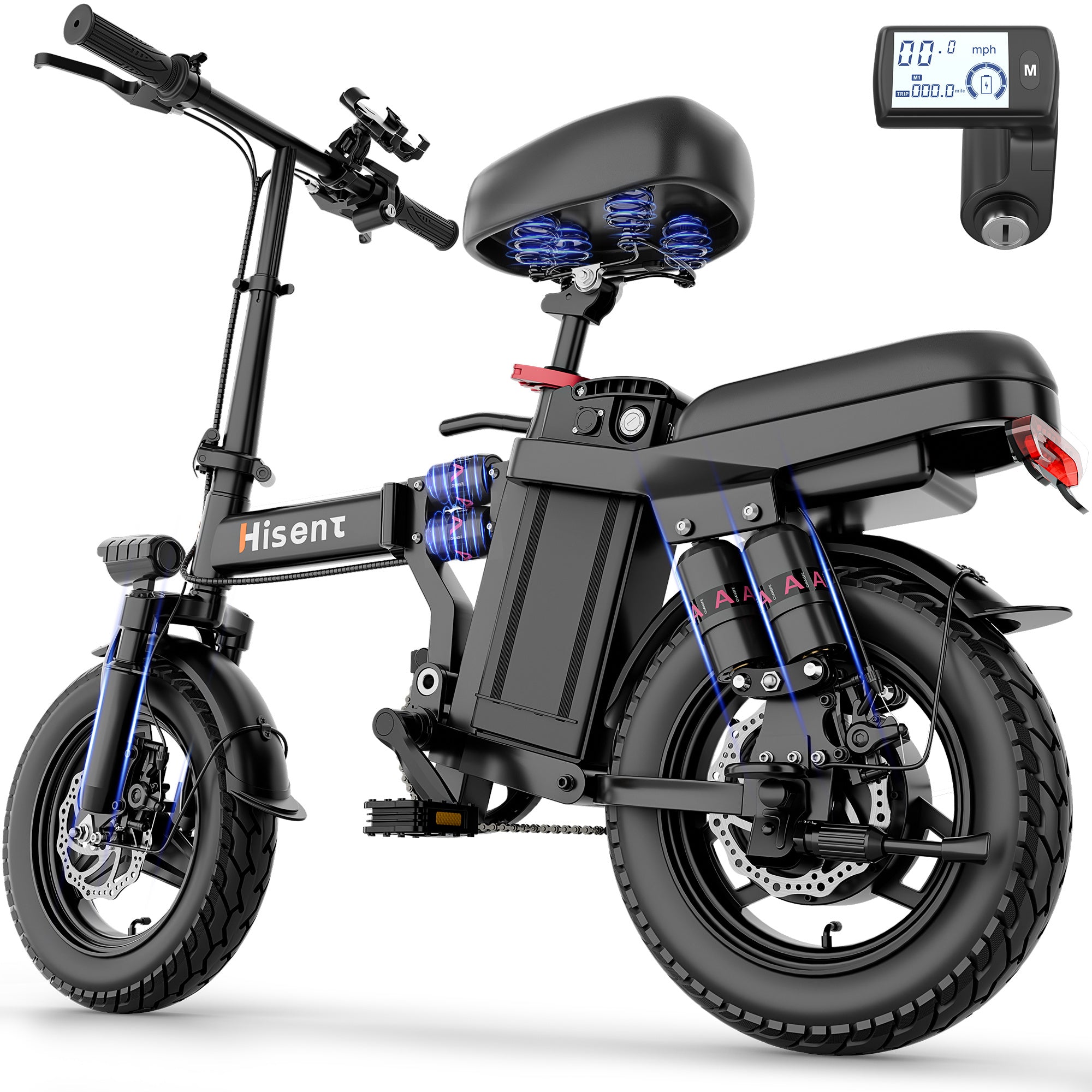 Hisent Electric Scooter, 500W Brushless Motor, Speed 16-19mph, Dual Suspension System, Full Shock Absorption, 48V 10AH-17.5AH Battery (optional), 15-35 Miles Range, 14-inch High-quality Tires