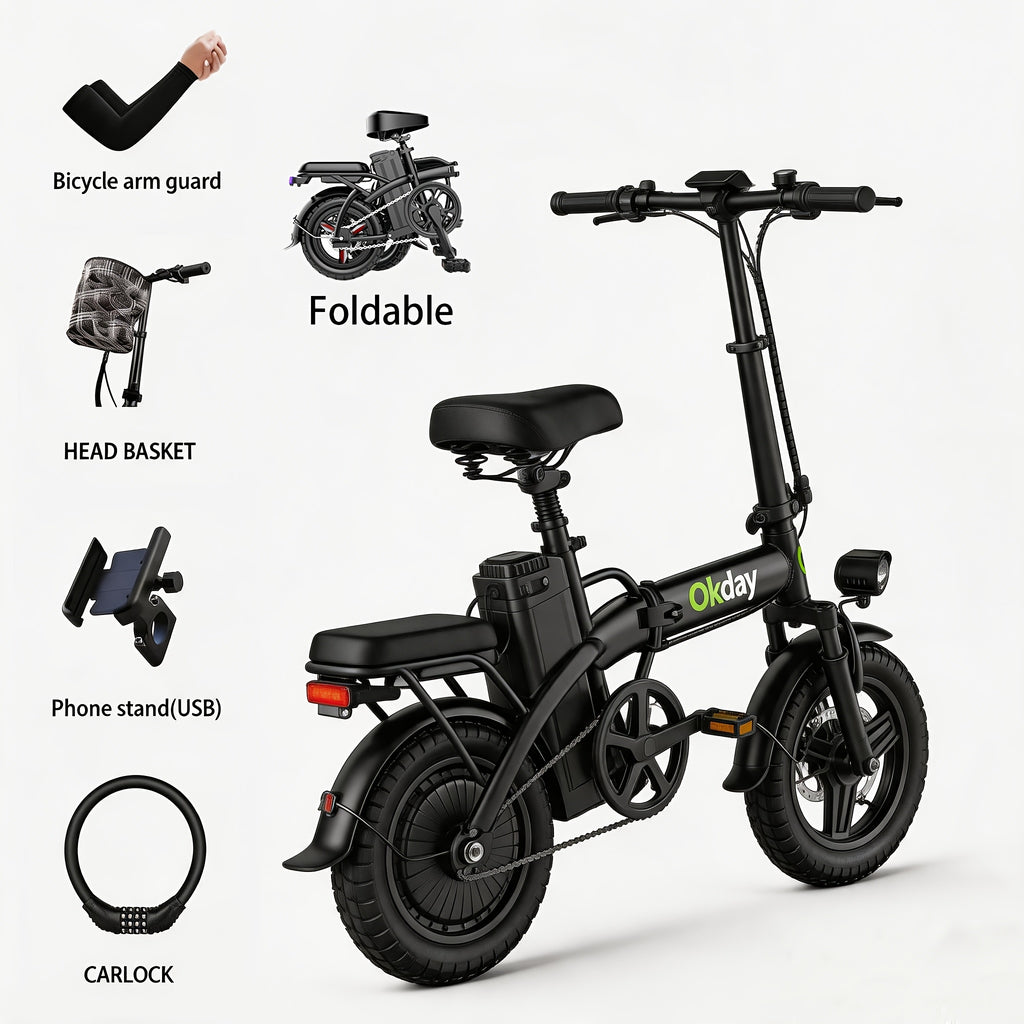 400W High-power Electric Bicycle - Long Range & 19 MPH, Foldable Portable Electric Scooter, Equipped with Dual Brakes, 14-inch All-terrain Tire Wheels, Dual Power Batteries\u002Felectric Mode - Perfect Experience