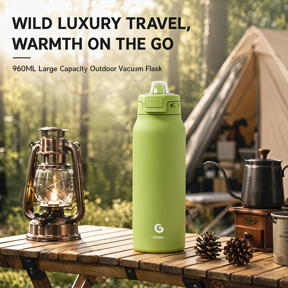 BIGRD 32.46oz Outdoor Camping Vacuum Insulated Flask, Leak-Proof Double Wall Water Bottle, Keeps Hot And Cold for Hiking Backpacking Adventure Travel