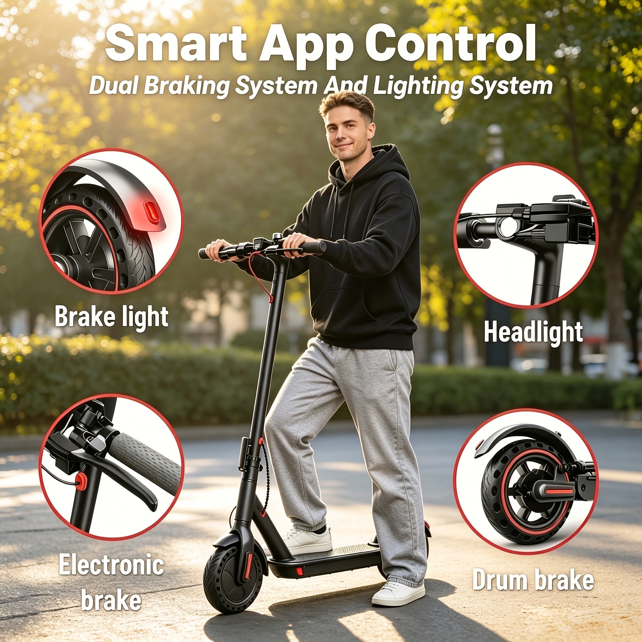 Smart App Foldable Adult Electric Scooter for Daily Commuting, 350W Powerful Motor Delivers 19 Mph Top Speed And 21 Miles Driving Range, Features 8.5 Inch Solid Puncture-proof Tires, Bright LED Lights, Portable Lightweight Travel Scooter