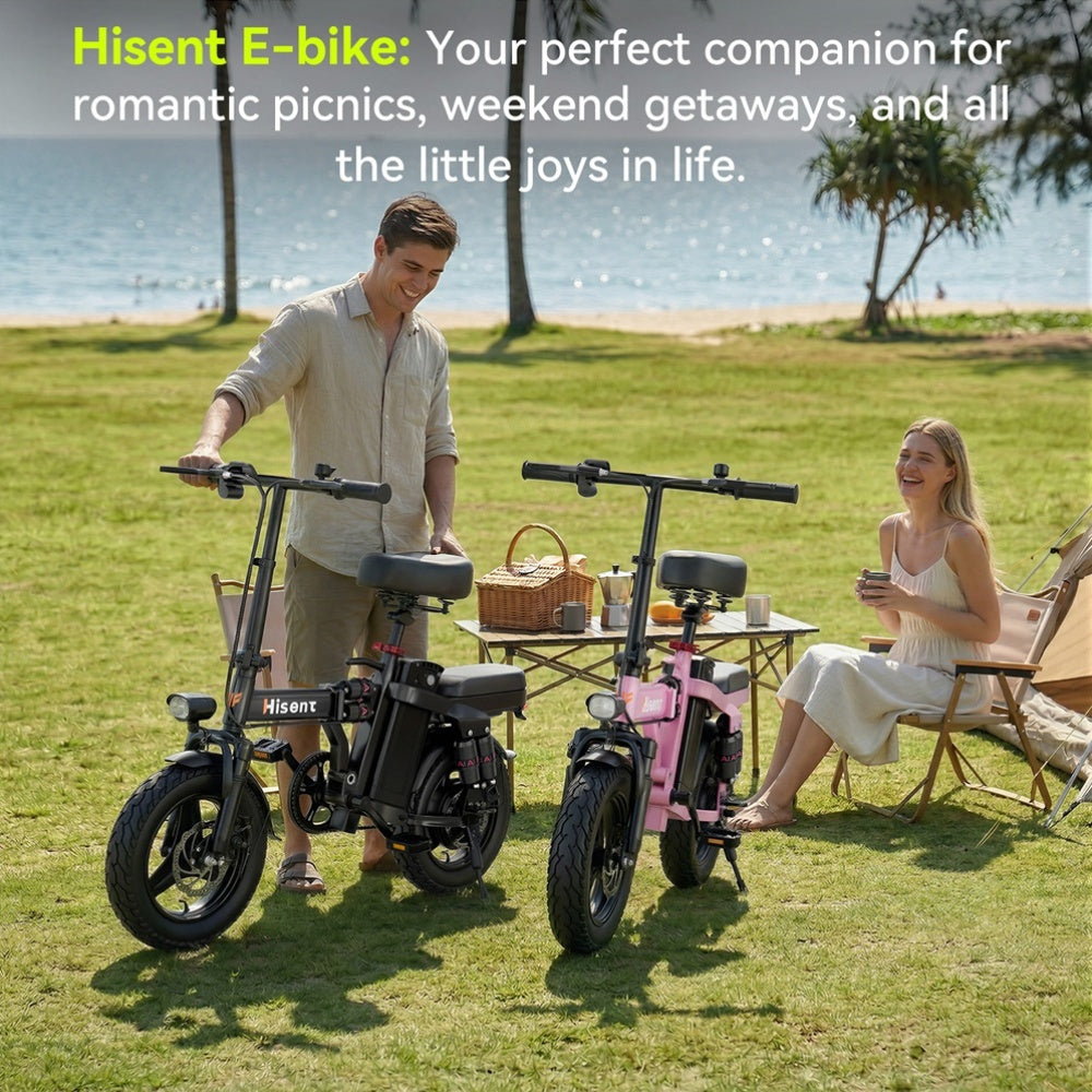 Hisent Electric Scooter, 500W Brushless Motor, Speed 16-19mph, Dual Suspension System, Full Shock Absorption, 48V 10AH-17.5AH Battery (optional), 15-35 Miles Range, 14-inch High-quality Tires