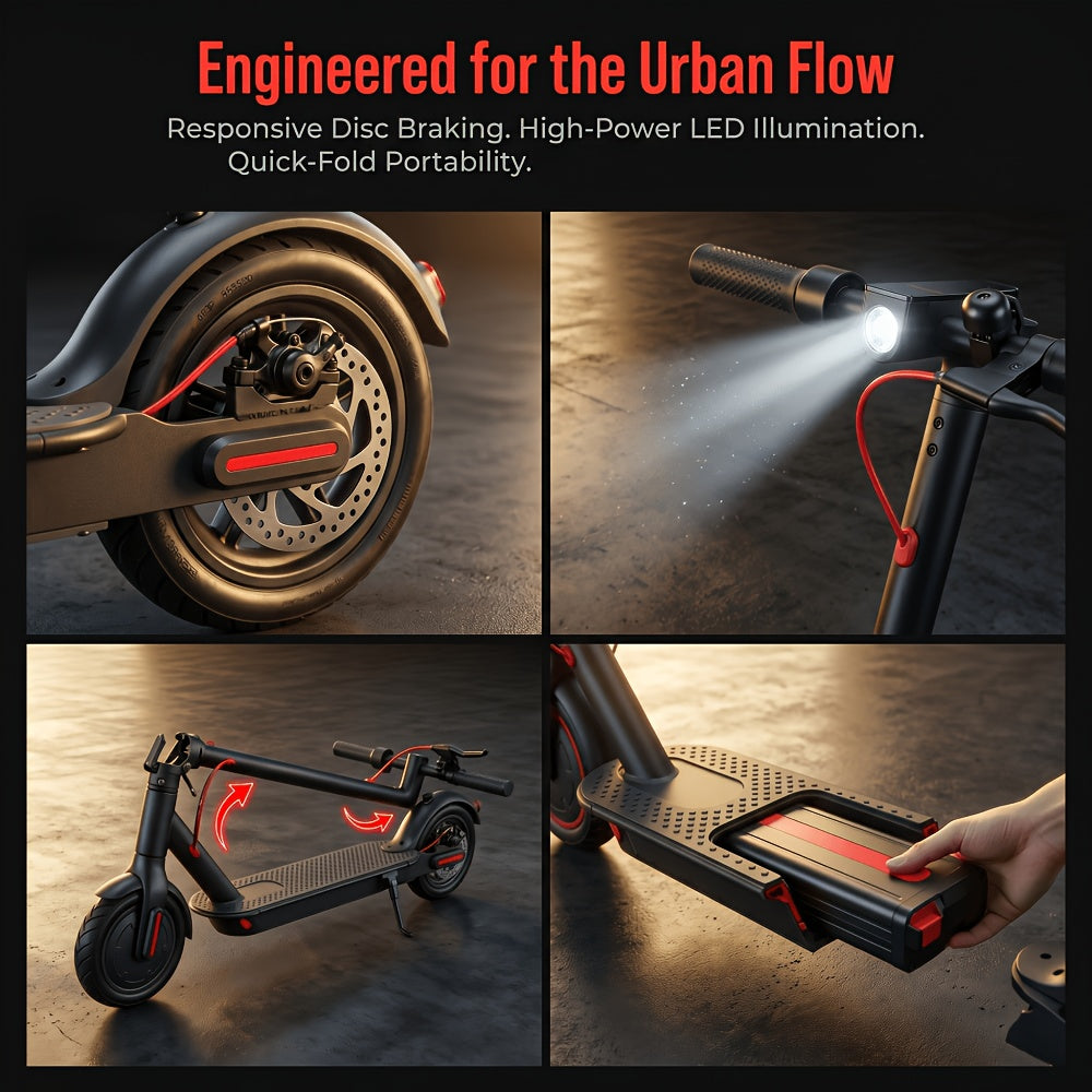 350W Foldable Electric Scooter, Suitable For Urban Use, Campus Travel, And Commuting To Work. It Can Be Easily Stored In The Home Or The Trunk Of A Car. The Front Wheel Has Shock Absorption To Cope With Various Road Conditions.