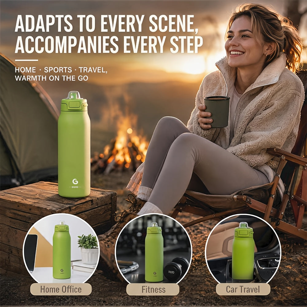 BIGRD 32.46oz Outdoor Camping Vacuum Insulated Flask, Leak-Proof Double Wall Water Bottle, Keeps Hot And Cold for Hiking Backpacking Adventure Travel