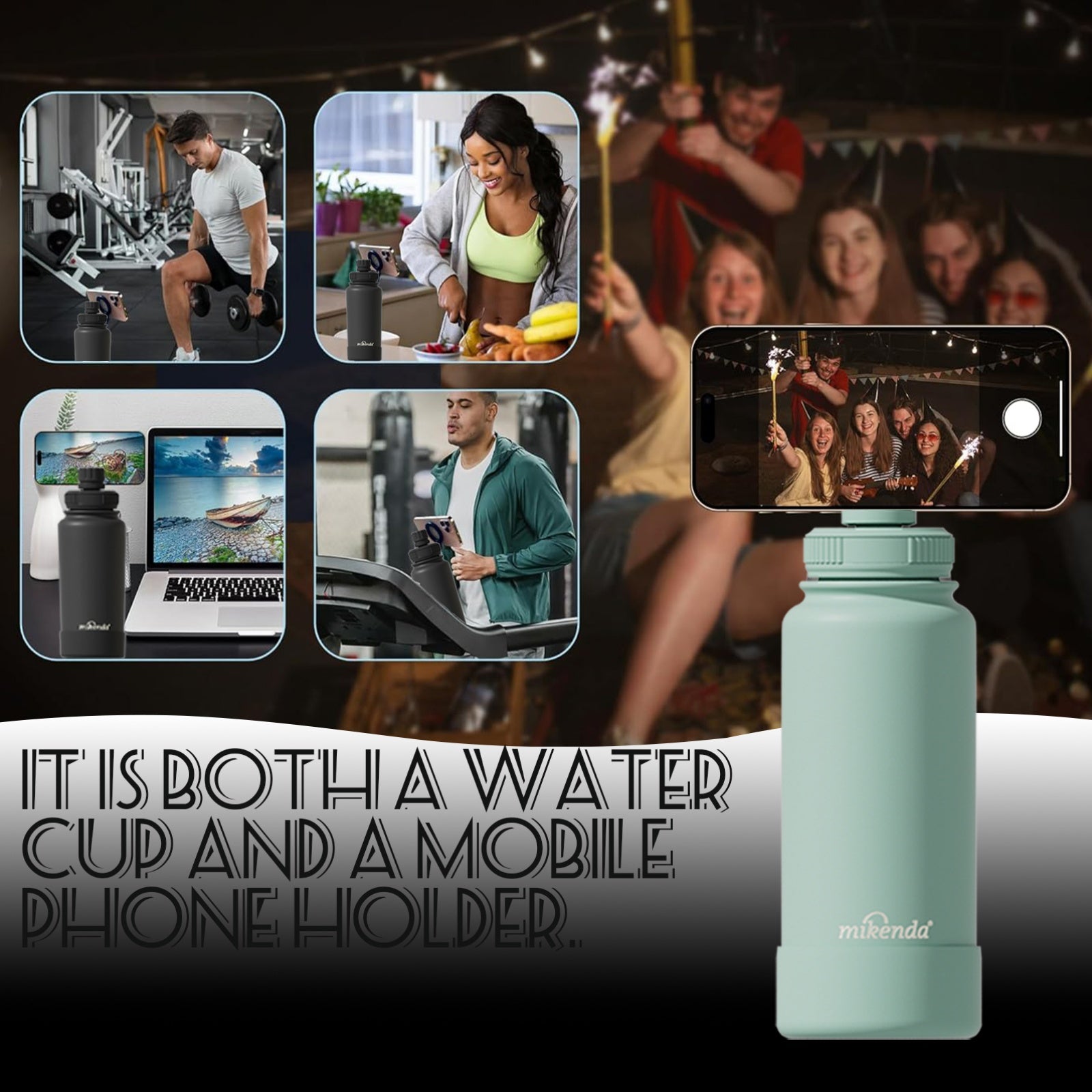 A 32-Ounce Mikenda Magnetic Stainless Steel Insulated Water Bottle, Featuring a Smart Magnetic Phone Holder, a Leak-Proof Lid, And Double-Layer Vacuum That Keeps Drinks Hot for 12 Hours And Cold for 24 Hours. It'S Perfect for Fitness, Travel