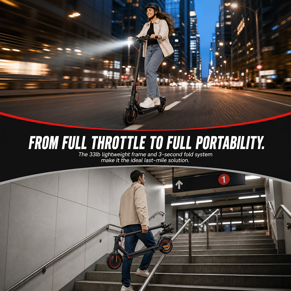 350W Foldable Electric Scooter, Suitable For Urban Use, Campus Travel, And Commuting To Work. It Can Be Easily Stored In The Home Or The Trunk Of A Car. The Front Wheel Has Shock Absorption To Cope With Various Road Conditions.