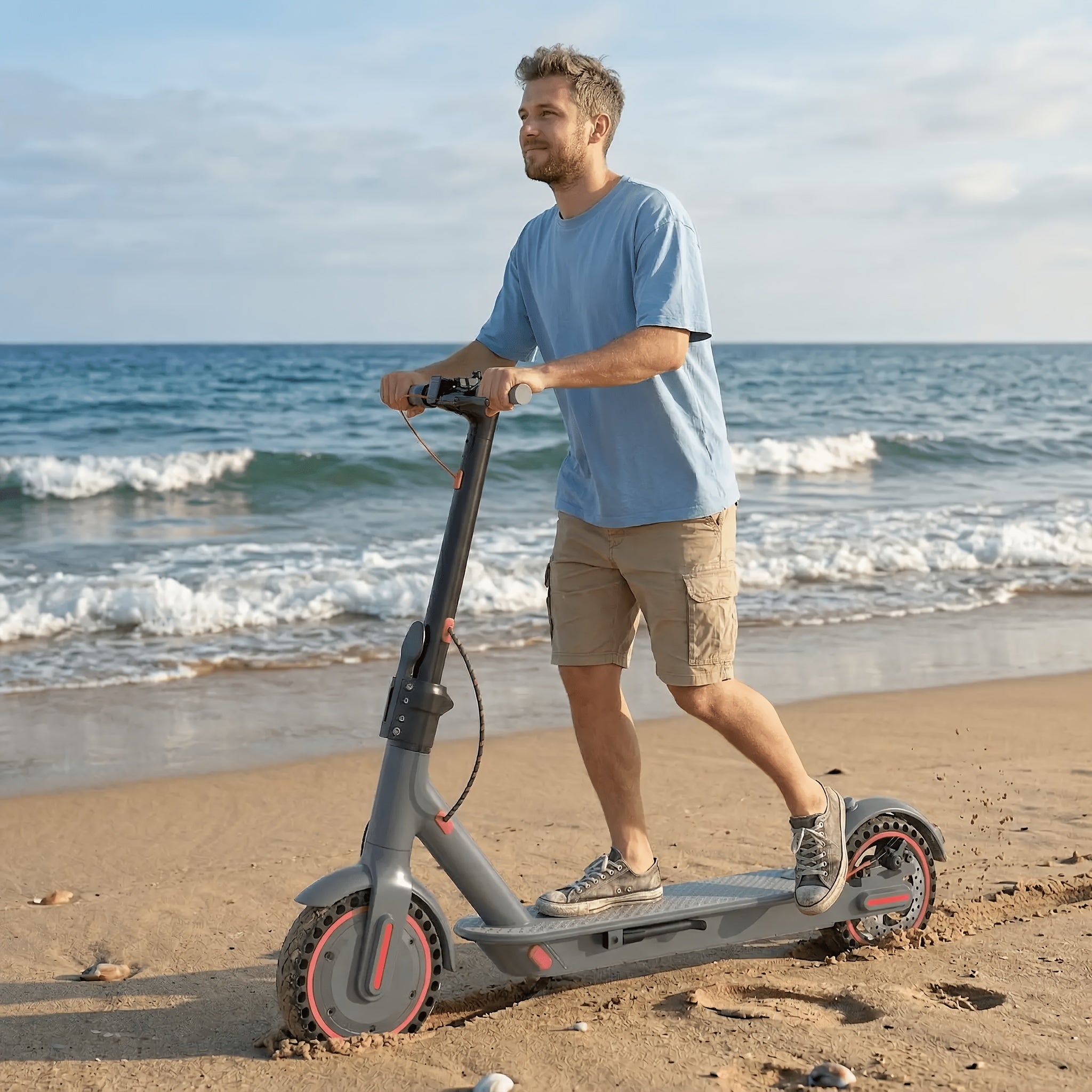 Adult Electric Scooter with A Powerful 350W Motor, Top Speed Of 19 Mph, 21-mile Range, 8.5-inch Honeycomb Tires, 3 Adjustable Speeds, One-button Folding Design, Dual Brakes, And App Control. Suitable for Both Men And Women.