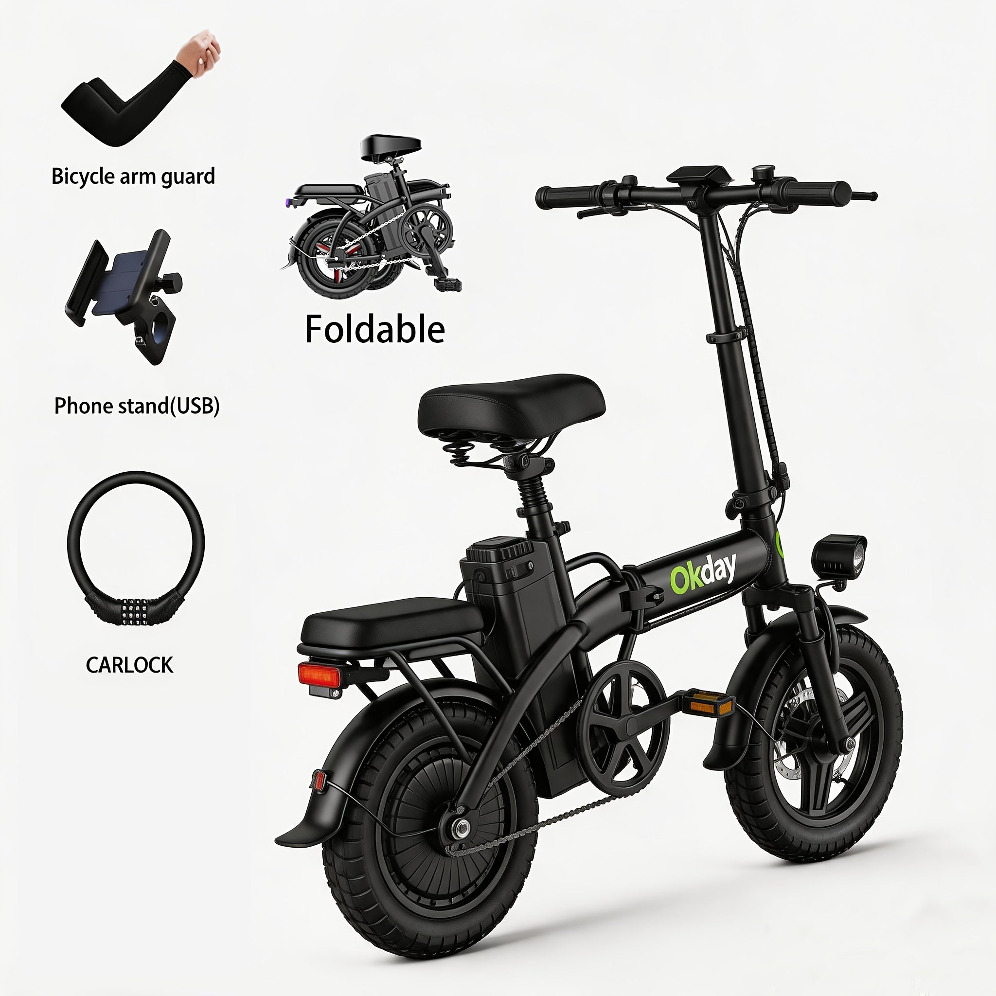 400W High-power Electric Bicycle - Long Range & 19 MPH, Foldable Portable Electric Scooter, Equipped with Dual Brakes, 14-inch All-terrain Tire Wheels, Dual Power Batteries\u002Felectric Mode - Perfect Experience